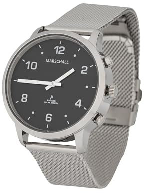 Marschall Deutsch sprechende Unisex Funk-Armbanduhr I Mit Solarpanel I 1150S I Für Blinde, Senioren und Demenzkranke I Datum- und Zeitansage I Schwarzes Zifferblatt und Milanaise Armband