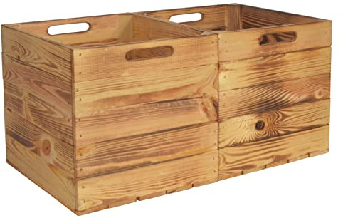 CHICCIE 2 Set Kallax Holzkiste Karl - Geflammt Aufbewahrungsbox 33x38x33cm Aufbewahrungskorb Holzbox Holz Regal