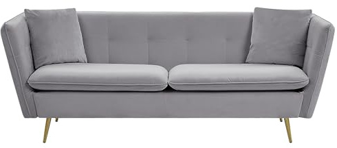 Beliani 3-Sitzer Sofa Samtstoff grau mit 2 Dekokissen Metallbeine Glamour Look Frederica