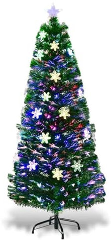 RELAX4LIFE Künstlicher Weihnachtsbaum, Christbaum mit LEDs & Schneeflocke & Sternspitze, Kunstbaum Farbiger Glasfaser-Farbwechsler, Tannenbaum für Büro & Geschäften & Zuhause, PVC, grün (150 cm)