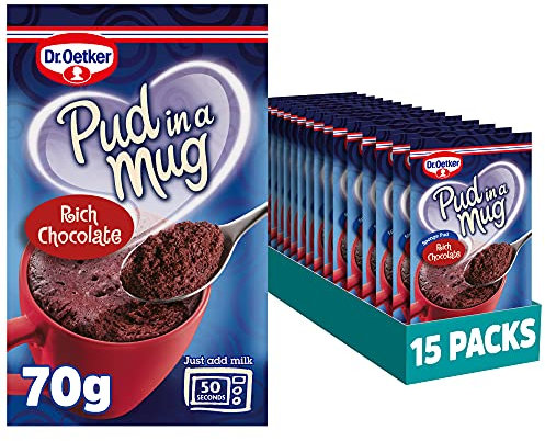 Dr. Oetker Rich Chocolate Pud in a Mug, 70g Each, Pack of 15 - Microwave Pudding Cake mixes for Baking, Suitable for Kids Bakes, Store Cupboard Essentials