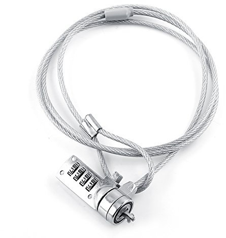 Sharainn Candado de Seguridad para computadora portátil, candado de Seguridad Combinado de Acero Plateado para computadora portátil Cable de Bloqueo de contraseña Profesional de 4 dígitos para
