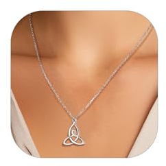 PROSILVER Keltischer Knoten Anhänger Halskette für Damen 925 Sterling Silber Triquetra/Liebesknoten/Keltisches Kreuz mit 46+5cm Rolokette Religiöser Schmuck Accessoire