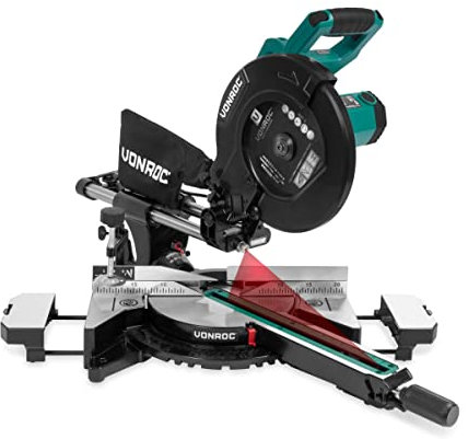 VONROC Sierra ingletadora - PRO - 2200W - 255mm - Multi-material - Con láser, luz LED y hoja de sierra de 48T