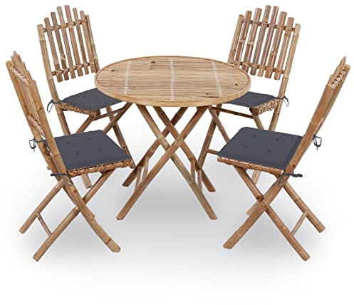 Chenshu 5-TLG. Garten-Essgruppe mit Kissen, Gartentisch Mit Stühlen Set, Sitzgarnitur Garten, Gartenmöbel Set, Esstisch Stühle Set, Gartensitzgruppe, Terassen Möbel, Klappbar Bambus