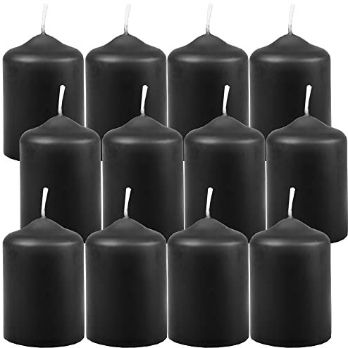 HS Candle Wachskerzen Stumpenkerzen Schwarz Ø4cm x 6cm (12 Stück) Teelicht Durchmesser, in vielen Farben - Hergestellt in EU - Kerzen Blockkerzen - Wachs