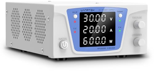 Fuente de alimentación Regulable CC 0-30V/0-20A,Fuente de alimentación Laboratorio con botón Output, Pantalla Digital LED de 4 dígitos con Alta precisión,Ajuste de codificador