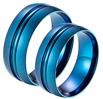 BCughia Freundschaftsringe Beste Freundinnen, Eheringe Zweifarbig Blau Edelstahl Ringe Blau Gebürsteter Ring 8mm Damengröße 62 (19.7), Herrengröße 60 (19.1)