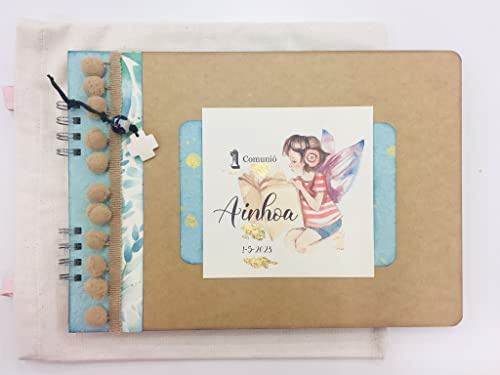SUPERMOLON Libro de Firmas Comunión Personalizado y Hecho a Mano - Libro Comunión 22 x 32 cm - Personalización Álbum Comunión (Hada Moderna)