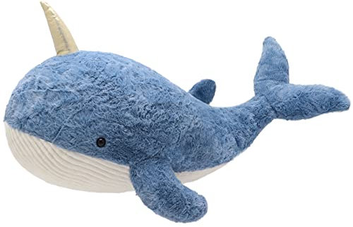 Firecos Wal Hai Plüschtier Riesen Kuscheltier Weicher Blauwal Umarmungskissen 60/90/120cm Großes Tier Kissen Dekokissen Geschenk für Halloween Weihnachten Geburtstag (Blauwal, 120cm)