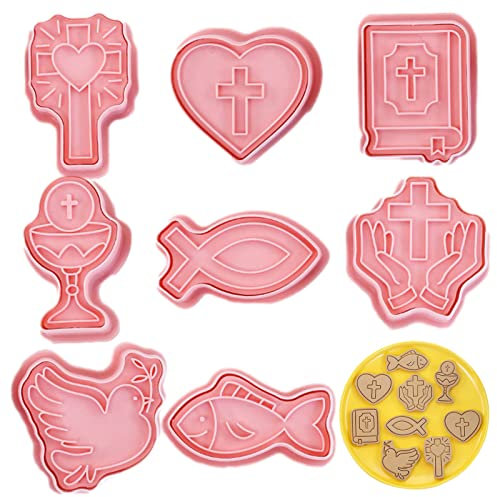 Youding 2 - Juego de cortadores de galletas cruzados (8 formas de cortadores de galletas en forma de cruz, cáliz, Jesús, cortador de galletas cruzadas para primera primera