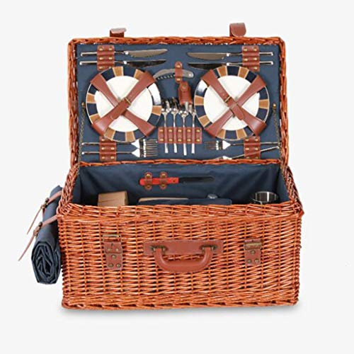 Picknicktaschen, Picknickkorb mit Deckel, Korb-Set, handgefertigt, großes Picknickkorb-Set mit Utensilien, Besteck, perfekt für Picknick, Camping oder andere Outdoor-Reisecampingplätze (braun, 58 x