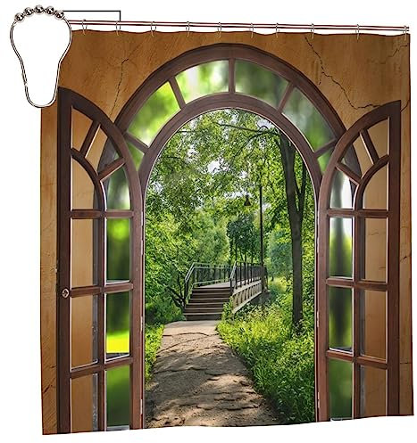 SATOHA Shower Curtain Woods Sunshine Gate Waterproof Moistureproof Beautiful Outdoor Scenery Bathroom Bath Curtains Decoration 183x183cm