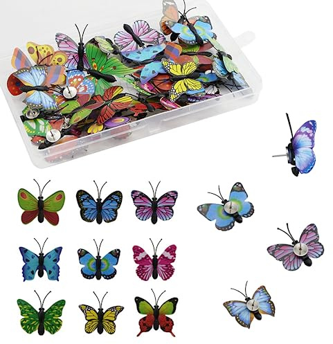 Qianxihu 30 Stück Bunte niedliche Stecknadeln Schmetterling Reißzwecken Modische dekorative Schmetterling Reißzwecken Schmetterling Wandsticker für Pinnwand und Fotowand