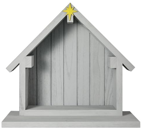 Wooden Nativity Creche Manger Village Christmas Stable Creche Scene Backdrop Accessory for Indoor Christmas Holy Family Tabletop Decoration, 13.5 x 12.5 Inch (Gray)