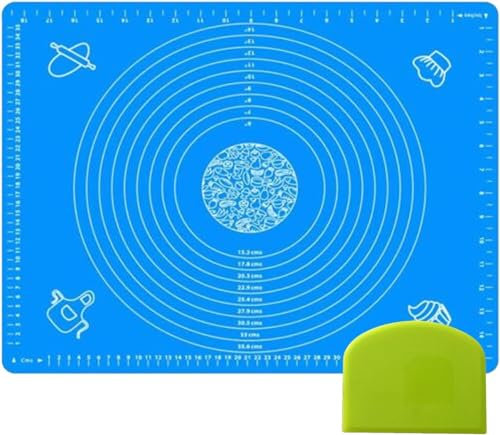 Set of 1 x Blue Baking Pastry Mat + 1 x Dough Scraper Fondant Mat 19.7''x15.8'' Dough Rolling Mat with Measurement Cookies Cake Bread Making