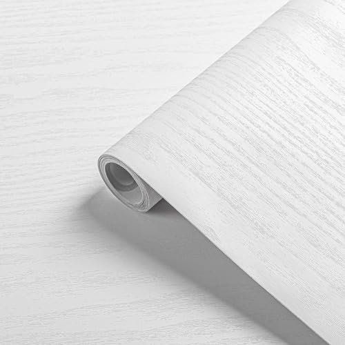 Fantasnight White Wood Furniture Stickers 30x200cm Self Adhesive Wallpaper PVC Vinyl Paper Sticky Back Plastic for Walls Countertop Kitchen Bedroom Shelf Liner DIY