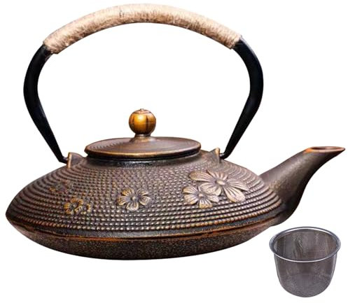 Théière en fonte Bouilloire en fonte 800ML Bouilloire à thé japonaise en fonte avec infuseur pour feuilles mobiles théière design Sakura à chauffage rapide pour faire bouillir de l'eau chaude Type2