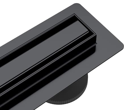 Aqua Uno Slim Duschrinne 60 cm Schwarz – linearer Bodenablauf aus Edelstahl AISI 304 mit Edelstahl-Abdeckung, 360° drehbarem Geruchsverschluss für die bodengleiche Dusche