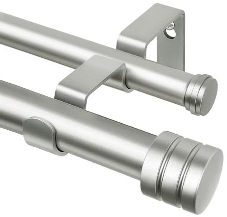 TONIAL1 Inch Double Curtain Rods for Windows 66 to 120 Inches (6-12ft), Heavy Duty Decorative Drapery Rod for 32 to 144 Inches (5.75-11.7ft) with Classic Cap Finial, Antique Silver