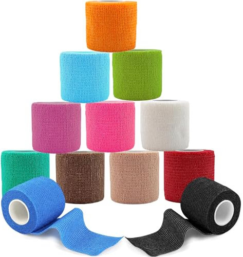 ANAMPION Self Adhesive Bandage, 5cm x 4.5m Non-Woven Cohesive Bandages, Breathable & Flexible Elastic Sports Tape for Human and Animals, Ankle Sprains Swelling, Sports (12Color Mix, 12 Rolls)