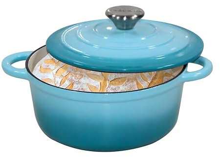 COOKWIN Forno olandese smaltato olandese con coperchio, forno olandese da 2,1 QT, forno olandese in ghisa color foglia di tè, pentola olandese con doppi manici, forno olandese per cuocere il pane
