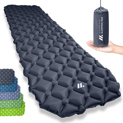 NORDMUT Isomatte Ultraleicht [mit Reparaturset] - Aufblasbare Luftmatratze Camping kleines Packmaß - Camping Matratze Wetterfest für Outdoor Zelt & Festivals - Dunkelgrau