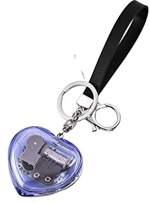 Spieluhr Musikbox, 18 Noten, transparenter Acryl-Spieluhr-Schlüsselanhänger mit UP-Handschlaufe, herzförmiger Anhänger, mechanischer Aufzug Musikspieluhr Spieldose (Color : C, Size : 2.1x2.2x1in)