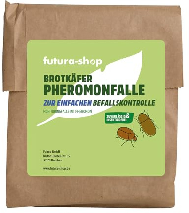 Futura-Shop Pheromonfalle für Brotkäfer Stegobium paniceum | Klebefalle mit natürlichem Lockstoff zur Befallsermittlung & Bekämpfung | Giftfrei & geruchsneutral für den Menschen