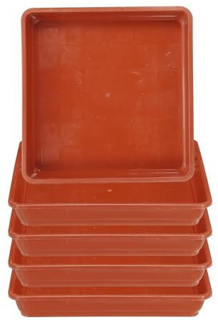 PATIKIL Plant Saucer Tray, 5 Pack 10 Inch Plastic Square Plant Saucer Flower Planter Drip Tray for Indoors Outdoors Patio Balcony, Terracotta