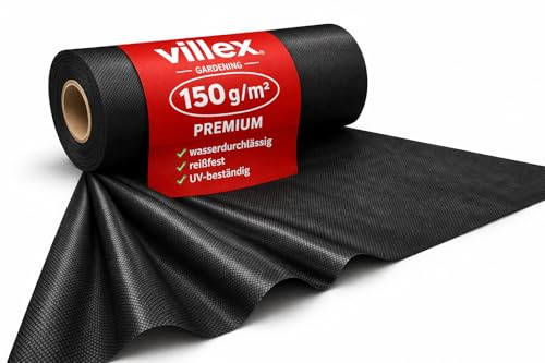 Villex - 50 m² Unkrautvlies 150g/m2 wasserdurchlässig - 50x1m | Jahrelanger Unkrautschutz | reißfestes,UV & witterungsbeständiges Gartenvlies -Vlies Garten Unkrautfolie - Unterbodengewebe Unkrautflies
