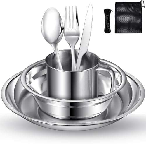 Camping Plate Bowl Cup Cutlery Set for 1, Dinner Set for Travel & Outdoor.