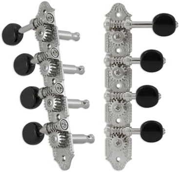 Grover 409FCB Professional Mandolin Standard F Style Machine Heads with Black Button - Standard, 4 + 4 - Chrome