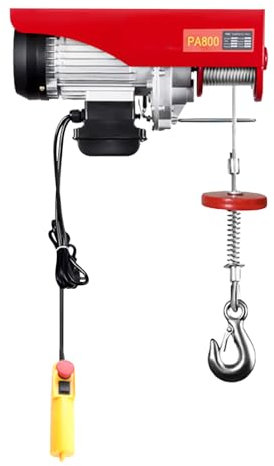 Begoniape Elektrische Seilwinde bis 800kg Motorwinde 1300W Flaschenzug 12m Seilhebezug mit Kabelfernbedienung Kran Winde Flaschenzugsystem