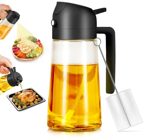 PLACHIDAY Ölsprüher, 2 in 1 Lebensmittelqualität Öl Mister Sprühflasche, 470ml/16oz Olivenöl Sprühflasche für Kochen, schwarz