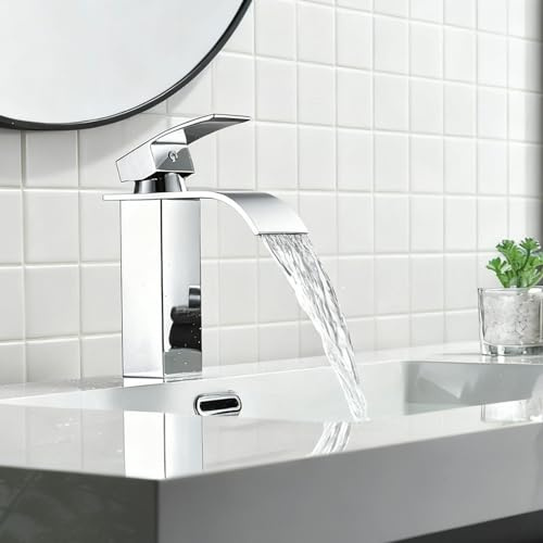 Nafall Grifo Lavabo : Grifos para Lavabos de Baño en Waterfall, Acero Inoxidable Mezclador Monomando de Lavabo