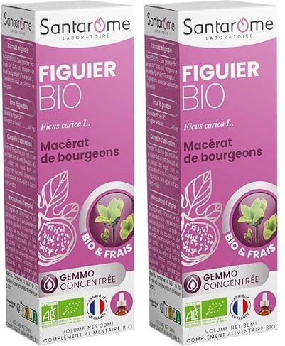 Santarome Bio - Figuier Bio - Macérat de bourgeons - Bourgeon de Figuier Bio - Bourgeon Frais - Gémmothérapie - Complément alimentaire anti stress - Flacon de 30 ml - France (Lot de 2)
