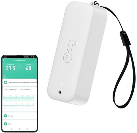 PHOVOLT Sensore WiFi Igrometro Termometro – Sensore di temperatura e umidità senza fili per interni ed esterni con notifica tramite app remota per serre e case, bianco, 1 pezzo