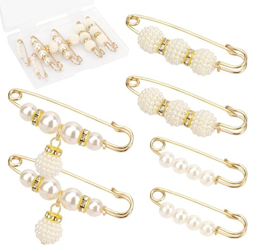 Mode Broche De Perle Simulée épingle De Sécurité Clips,6PCS Broches Et Pins Pour Femme,Broches Pour Vêtements,Accessoires De Vêtements Pour Femmes Et Filles,Perles Artificielles Et Broches Cardigan