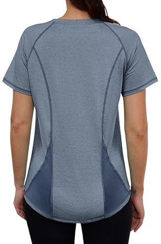 Terecey Sport Tshirt Damen Rundhals UPF 50+ Funktionsshirt Basic Loose Fit | UV, Locker, Atmungsaktiv,Schnelltrocknend, Leichtes ,92% Polyester ,8% Spandex, Für Fitness Yoga Laufen,mit Back Mesh