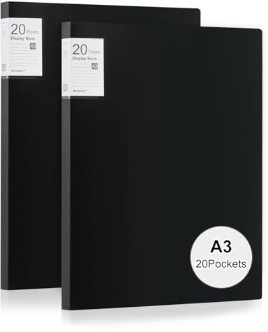 Srvnpioy 2 Stück A3 Päsentationsdisplay Buch, Sichtbuch in A3 Format, Mit 20 Klarsichthüllen für 40 Blatt, für Kunstwerke, Urkunden, Portfolio, Schwarz