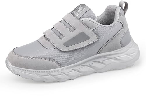 ZVJV Diabetiska skor för kvinnor, ortopediska herrskor, skor utan skosnören, breda växtskor för män, breda växtskor, bekväma herrskor, vinter herrsneakers, remskor för män, Grå, 45 EU