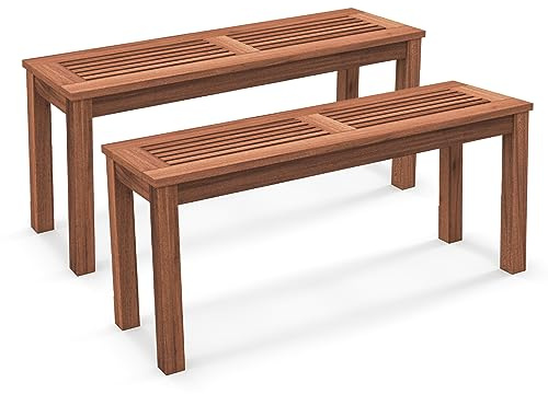 COSTWAY Lot de 2 Bancs de Jardin en Bois Massif à 2 Places sans Dossier | Banc de Jardin à Lattes pour Terrasse, Entrée, Cour, Charge 150 kg, 100 x 30,5 x 47 cm