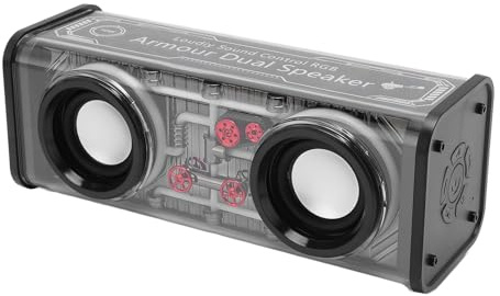 Cuifati Bluetooth Speaker, Transparent Mecha Colorful High Power Dual Speaker Subwoofer with Cool Lights, Electronic Gadgets, Portable Wireless Speaker for Home Outdoor Party (Black)