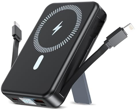 Macchiatto Powerbank für Magsafe,10000mAh Magnetische Power Bank Mit Typ-C-Kabel und Lightning-Kabel,PD 20W Schnellladen mit LED Display,Kabellos Akkupack für iPhone 17/16/15/14/13/Pro/Pro Max/Mini
