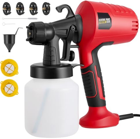 Paint Sprayer, 500W HVLP Electric Spray Gun with 800ML Container 4 Nozzles and 3 Patterns, Paint Sprayer for Walls and Ceilings, Home Interior and Exterior, Fence