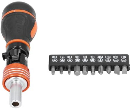 10 in 1 Multi Screwdriver Ratcheting Screwdriver Multi Bit Screw Driver with 180° Rotation, Ratchet and Locking Position for Home Repair