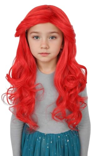 CGVG Meerjungfrau Perücke Lange Lockige Rote Perücke Kinderperücke Meerjungfrau Prinzessin Kostüm Mädchen für Cosplay Karneval Fasching Halloween (Kinder)