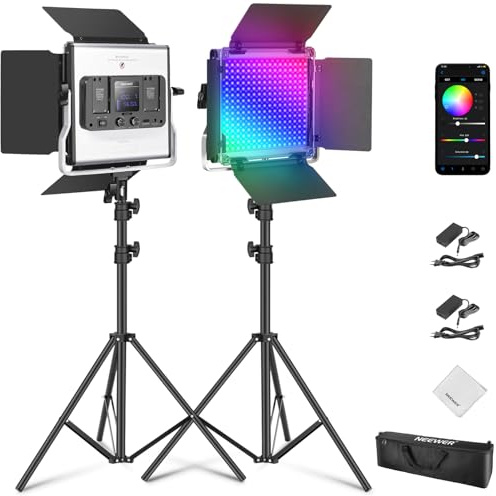 NEEWER 660 Pro II RGB LED Luz de Vídeo con App Control y Trípode Soporte, 2 Pack 50W Iluminación de Key Panel con 7000lux CRI97+ 3200K~5600K para Streaming Juego Youtube Grabación Estudio Fotografía