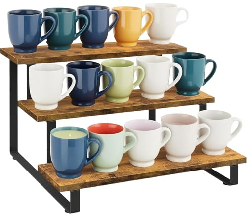 Wooden Display Stand, 3-Tier Products Shelf, 15.75x9.45 inches Portable Foldable, Natural Wood Style, Retail Display Riser for Kitchen, Hosting Events, Market Fair, Farmhouse Decor